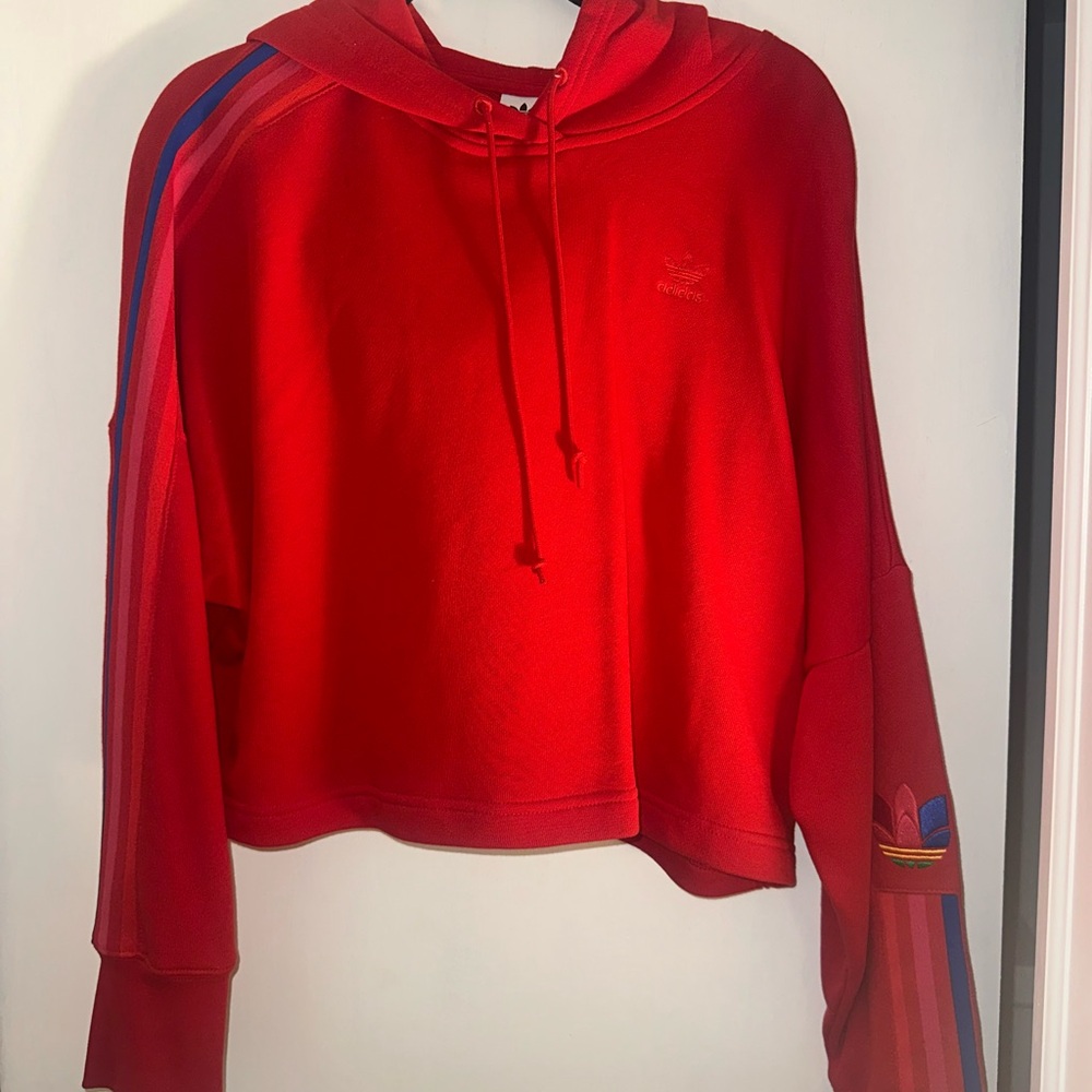 Adidas Red Cropped Oversized Hoodie